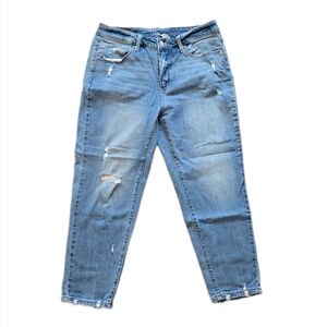 Women's Mid-Rise Distressed Blue Jeans